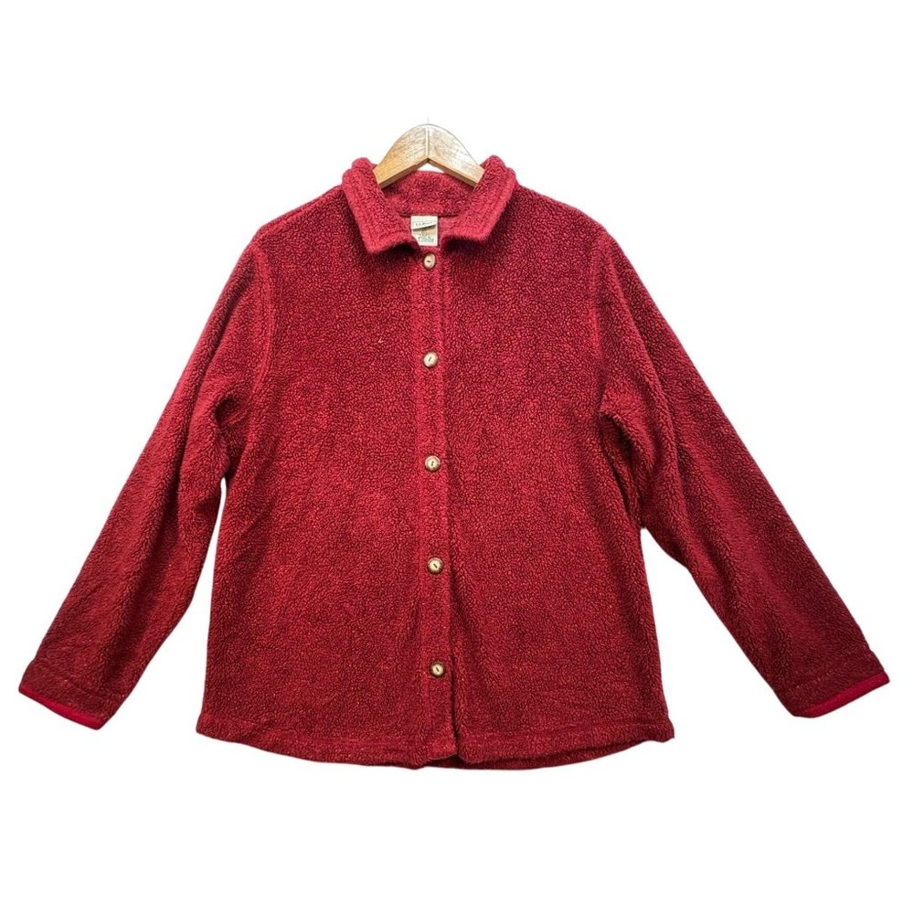 L.L. Bean Womens Sherpa Jacket LG Red Button Closure Outdoor Cozy